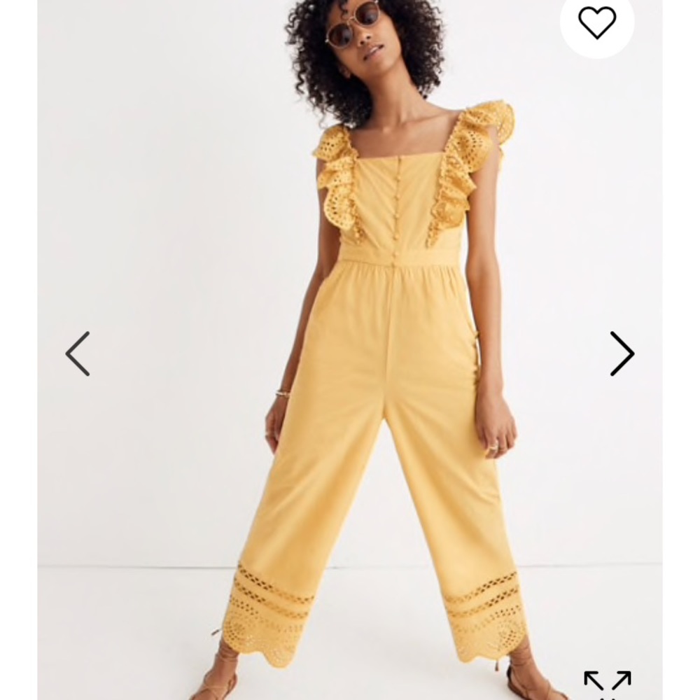 Madewell Eyelet frilled-strapped Jumpsuit Yellow